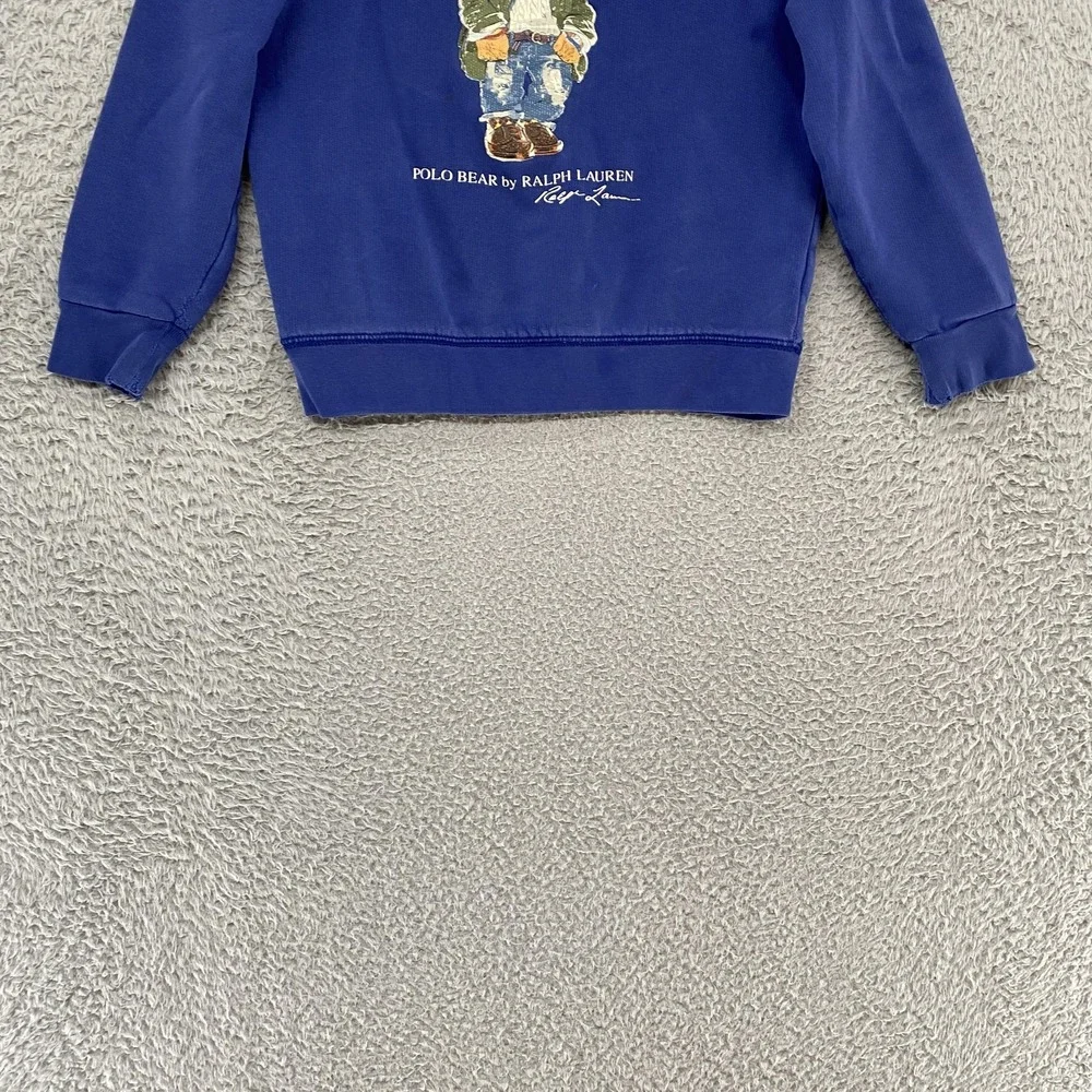 Vintage Ralph Lauren Sweatshirt Kids 5 Blue Polo Bear‎ Crewneck Pullover Y2K